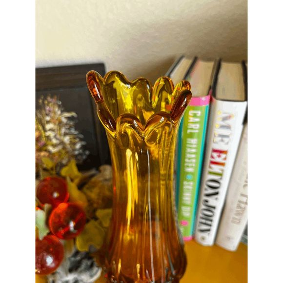 Vintage Kanawa 1960s Amber Mid Century Glass Swung Vase - Picture 6 of 6